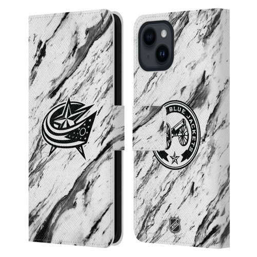 NHL Columbus Blue Jackets Marble Leather Book Wallet Case Cover For Apple iPhone 15