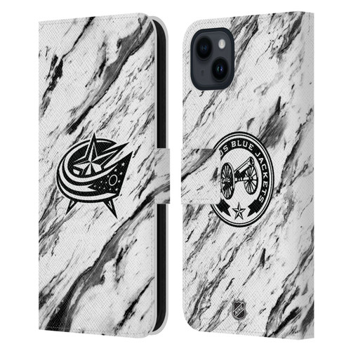 NHL Columbus Blue Jackets Marble Leather Book Wallet Case Cover For Apple iPhone 15 Plus