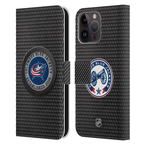 NHL Columbus Blue Jackets Puck Texture Leather Book Wallet Case Cover For Apple iPhone 15 Pro Max