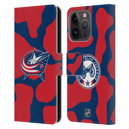 NHL Columbus Blue Jackets Cow Pattern Leather Book Wallet Case Cover For Apple iPhone 15 Pro