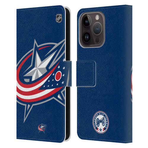 NHL Columbus Blue Jackets Oversized Leather Book Wallet Case Cover For Apple iPhone 15 Pro