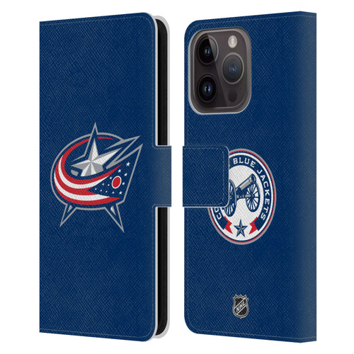 NHL Columbus Blue Jackets Plain Leather Book Wallet Case Cover For Apple iPhone 15 Pro