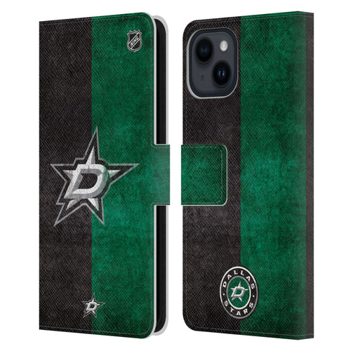 NHL Dallas Stars Half Distressed Leather Book Wallet Case Cover For Apple iPhone 15