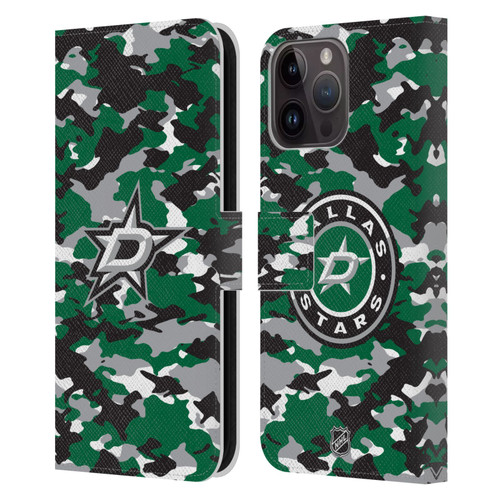 NHL Dallas Stars Camouflage Leather Book Wallet Case Cover For Apple iPhone 15 Pro Max