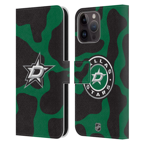 NHL Dallas Stars Cow Pattern Leather Book Wallet Case Cover For Apple iPhone 15 Pro Max