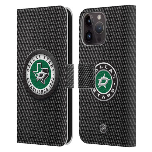 NHL Dallas Stars Puck Texture Leather Book Wallet Case Cover For Apple iPhone 15 Pro Max