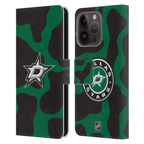 NHL Dallas Stars Cow Pattern Leather Book Wallet Case Cover For Apple iPhone 15 Pro