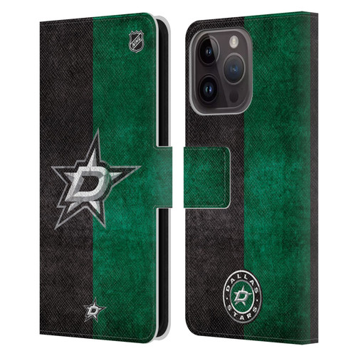 NHL Dallas Stars Half Distressed Leather Book Wallet Case Cover For Apple iPhone 15 Pro