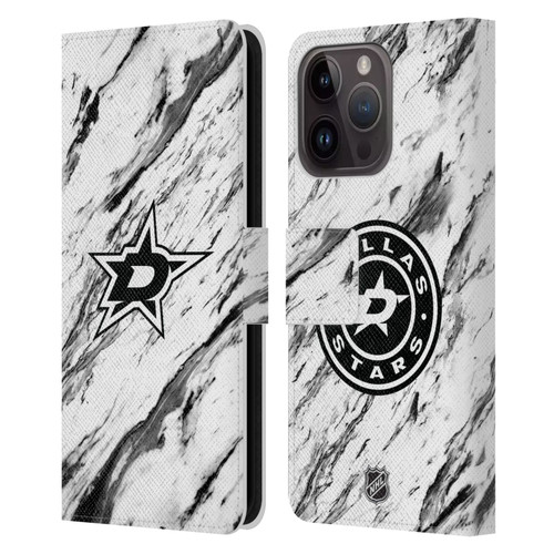 NHL Dallas Stars Marble Leather Book Wallet Case Cover For Apple iPhone 15 Pro