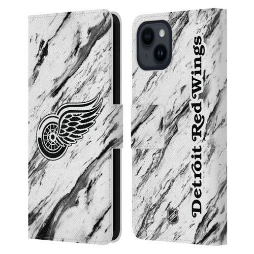 NHL Detroit Red Wings Marble Leather Book Wallet Case Cover For Apple iPhone 15
