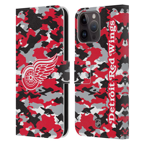 NHL Detroit Red Wings Camouflage Leather Book Wallet Case Cover For Apple iPhone 15 Pro Max