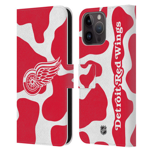 NHL Detroit Red Wings Cow Pattern Leather Book Wallet Case Cover For Apple iPhone 15 Pro Max