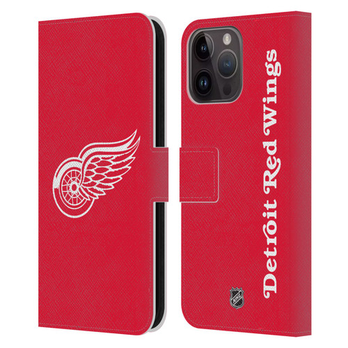 NHL Detroit Red Wings Plain Leather Book Wallet Case Cover For Apple iPhone 15 Pro Max