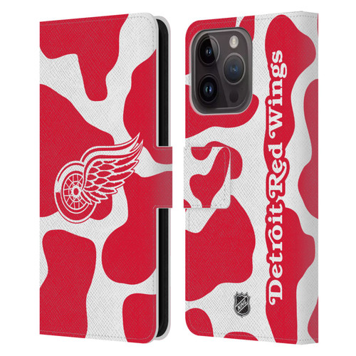 NHL Detroit Red Wings Cow Pattern Leather Book Wallet Case Cover For Apple iPhone 15 Pro