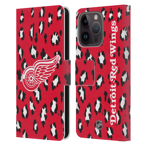 NHL Detroit Red Wings Leopard Patten Leather Book Wallet Case Cover For Apple iPhone 15 Pro