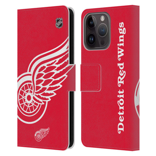 NHL Detroit Red Wings Oversized Leather Book Wallet Case Cover For Apple iPhone 15 Pro