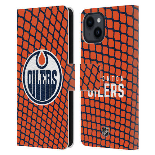 NHL Edmonton Oilers Net Pattern Leather Book Wallet Case Cover For Apple iPhone 15