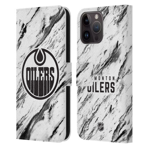 NHL Edmonton Oilers Marble Leather Book Wallet Case Cover For Apple iPhone 15 Pro Max