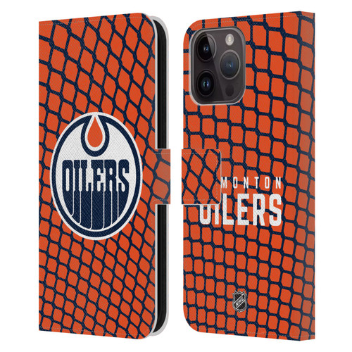 NHL Edmonton Oilers Net Pattern Leather Book Wallet Case Cover For Apple iPhone 15 Pro Max