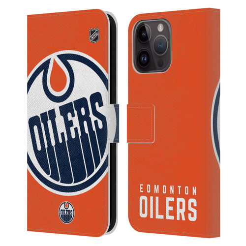 NHL Edmonton Oilers Oversized Leather Book Wallet Case Cover For Apple iPhone 15 Pro Max