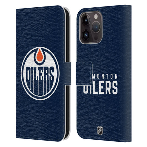 NHL Edmonton Oilers Plain Leather Book Wallet Case Cover For Apple iPhone 15 Pro Max