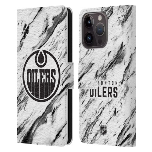 NHL Edmonton Oilers Marble Leather Book Wallet Case Cover For Apple iPhone 15 Pro