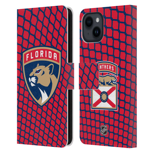 NHL Florida Panthers Net Pattern Leather Book Wallet Case Cover For Apple iPhone 15