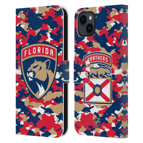 NHL Florida Panthers Camouflage Leather Book Wallet Case Cover For Apple iPhone 15 Plus