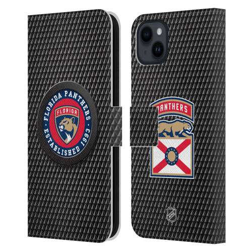 NHL Florida Panthers Puck Texture Leather Book Wallet Case Cover For Apple iPhone 15 Plus