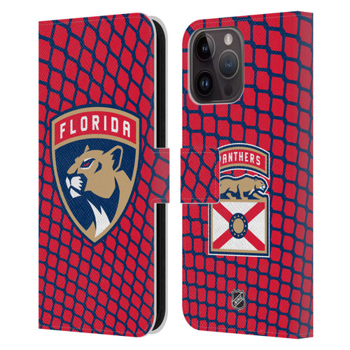 NHL Florida Panthers Net Pattern Leather Book Wallet Case Cover For Apple iPhone 15 Pro Max