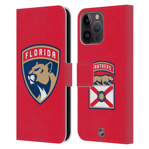 NHL Florida Panthers Plain Leather Book Wallet Case Cover For Apple iPhone 15 Pro Max