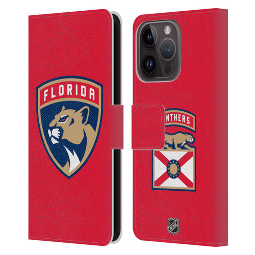 NHL Florida Panthers Plain Leather Book Wallet Case Cover For Apple iPhone 15 Pro
