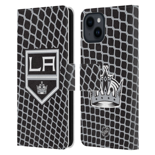 NHL Los Angeles Kings Net Pattern Leather Book Wallet Case Cover For Apple iPhone 15