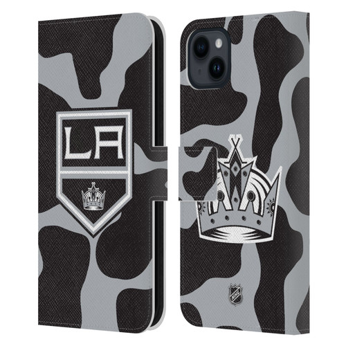 NHL Los Angeles Kings Cow Pattern Leather Book Wallet Case Cover For Apple iPhone 15 Plus