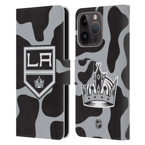 NHL Los Angeles Kings Cow Pattern Leather Book Wallet Case Cover For Apple iPhone 15 Pro