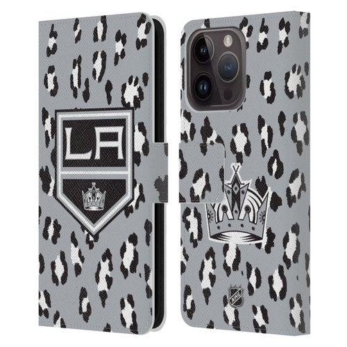 NHL Los Angeles Kings Leopard Patten Leather Book Wallet Case Cover For Apple iPhone 15 Pro