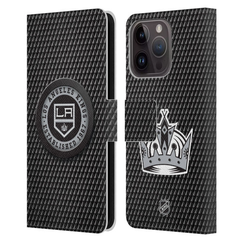 NHL Los Angeles Kings Puck Texture Leather Book Wallet Case Cover For Apple iPhone 15 Pro