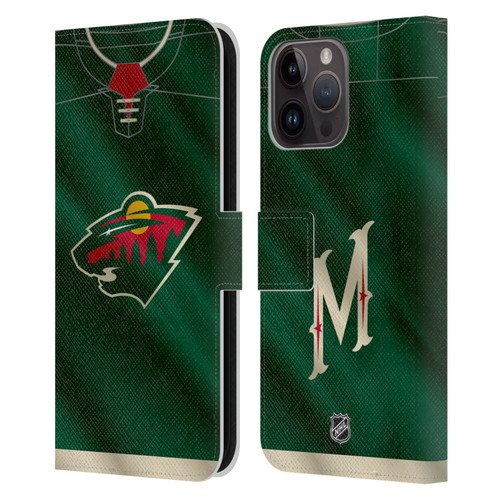 NHL Minnesota Wild Jersey Leather Book Wallet Case Cover For Apple iPhone 15 Pro Max