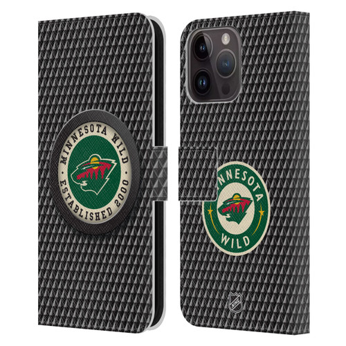 NHL Minnesota Wild Puck Texture Leather Book Wallet Case Cover For Apple iPhone 15 Pro Max