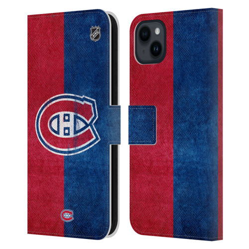 NHL Montreal Canadiens Half Distressed Leather Book Wallet Case Cover For Apple iPhone 15 Plus