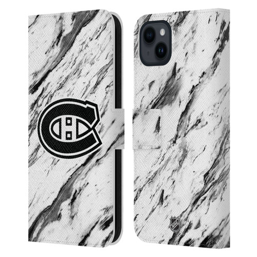 NHL Montreal Canadiens Marble Leather Book Wallet Case Cover For Apple iPhone 15 Plus