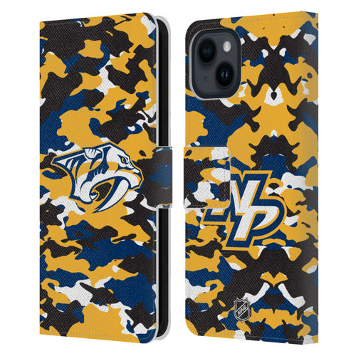 NHL Nashville Predators Camouflage Leather Book Wallet Case Cover For Apple iPhone 15