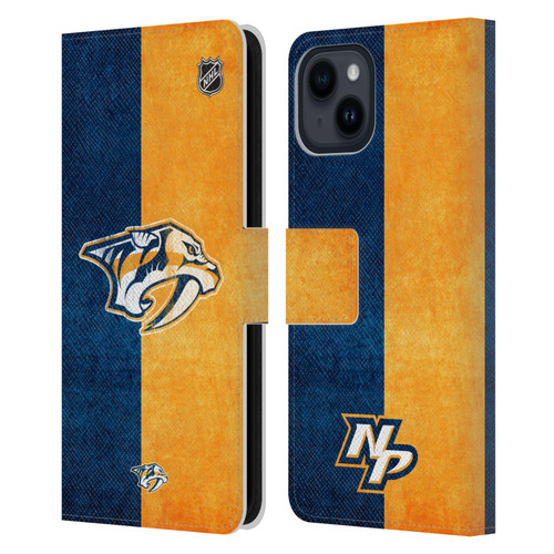 NHL Nashville Predators Half Distressed Leather Book Wallet Case Cover For Apple iPhone 15
