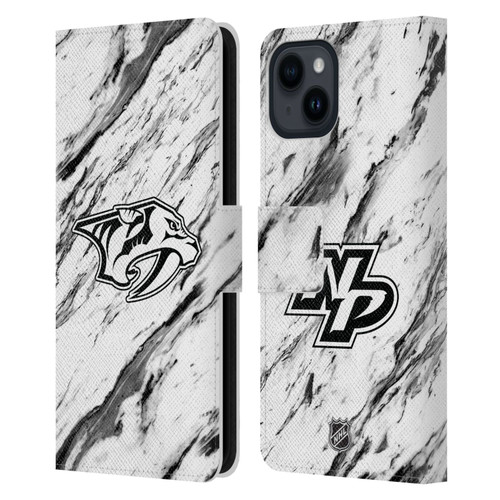 NHL Nashville Predators Marble Leather Book Wallet Case Cover For Apple iPhone 15