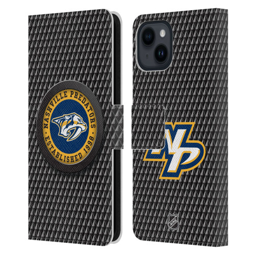 NHL Nashville Predators Puck Texture Leather Book Wallet Case Cover For Apple iPhone 15