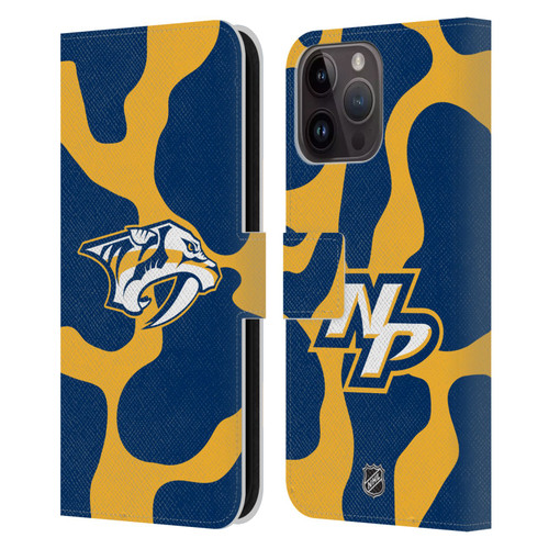 NHL Nashville Predators Cow Pattern Leather Book Wallet Case Cover For Apple iPhone 15 Pro Max