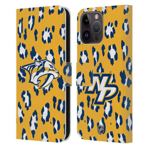NHL Nashville Predators Leopard Patten Leather Book Wallet Case Cover For Apple iPhone 15 Pro Max