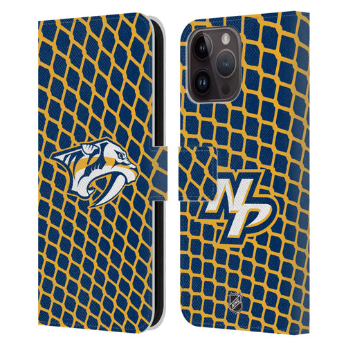 NHL Nashville Predators Net Pattern Leather Book Wallet Case Cover For Apple iPhone 15 Pro Max