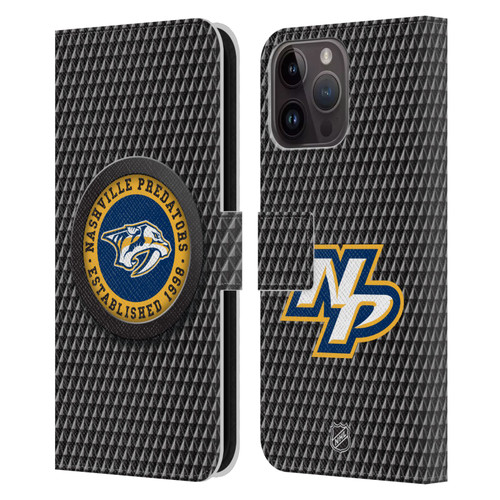 NHL Nashville Predators Puck Texture Leather Book Wallet Case Cover For Apple iPhone 15 Pro Max