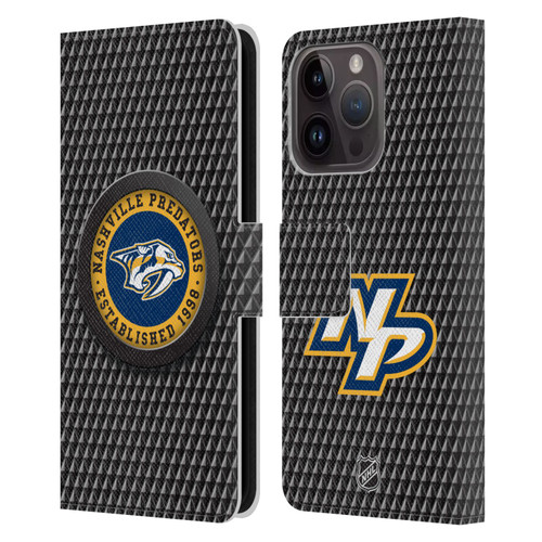 NHL Nashville Predators Puck Texture Leather Book Wallet Case Cover For Apple iPhone 15 Pro